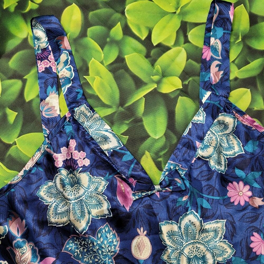 Vintage California Dynasty Blue Floral Chemise Slip Dress Nightie size Small - Picture 5 of 14